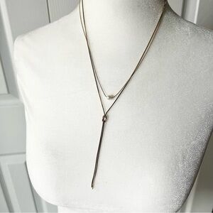 Gorgeous gold tone double strand knot faux pearl adjustable necklace